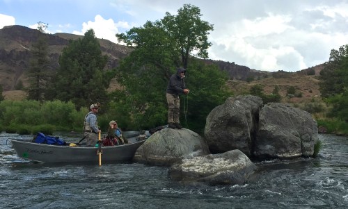 Tim Becker takes trout after trout from the seams surrounding this mid-stream rock pile.